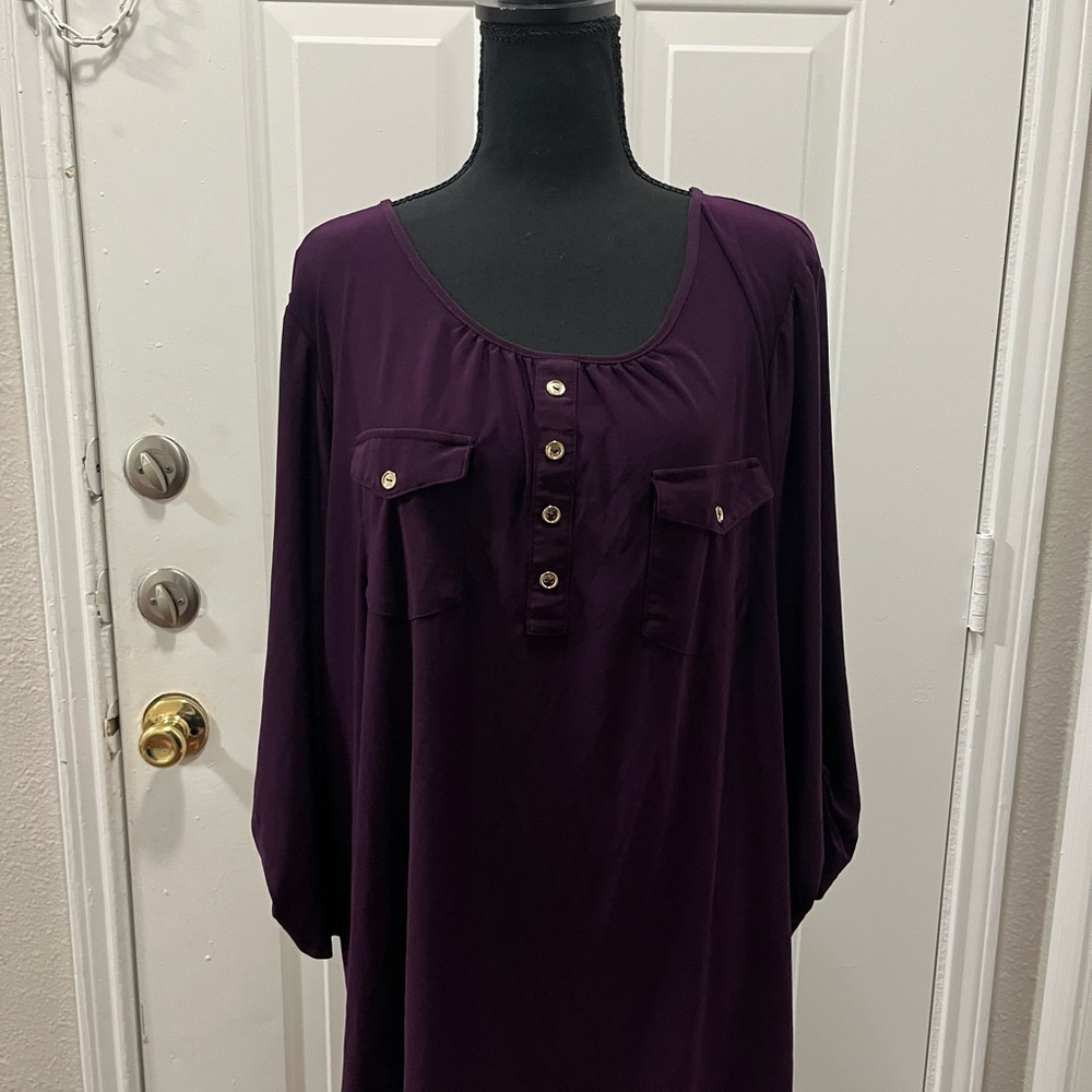 Perseption Deep Purple Blouse with Button Accents
